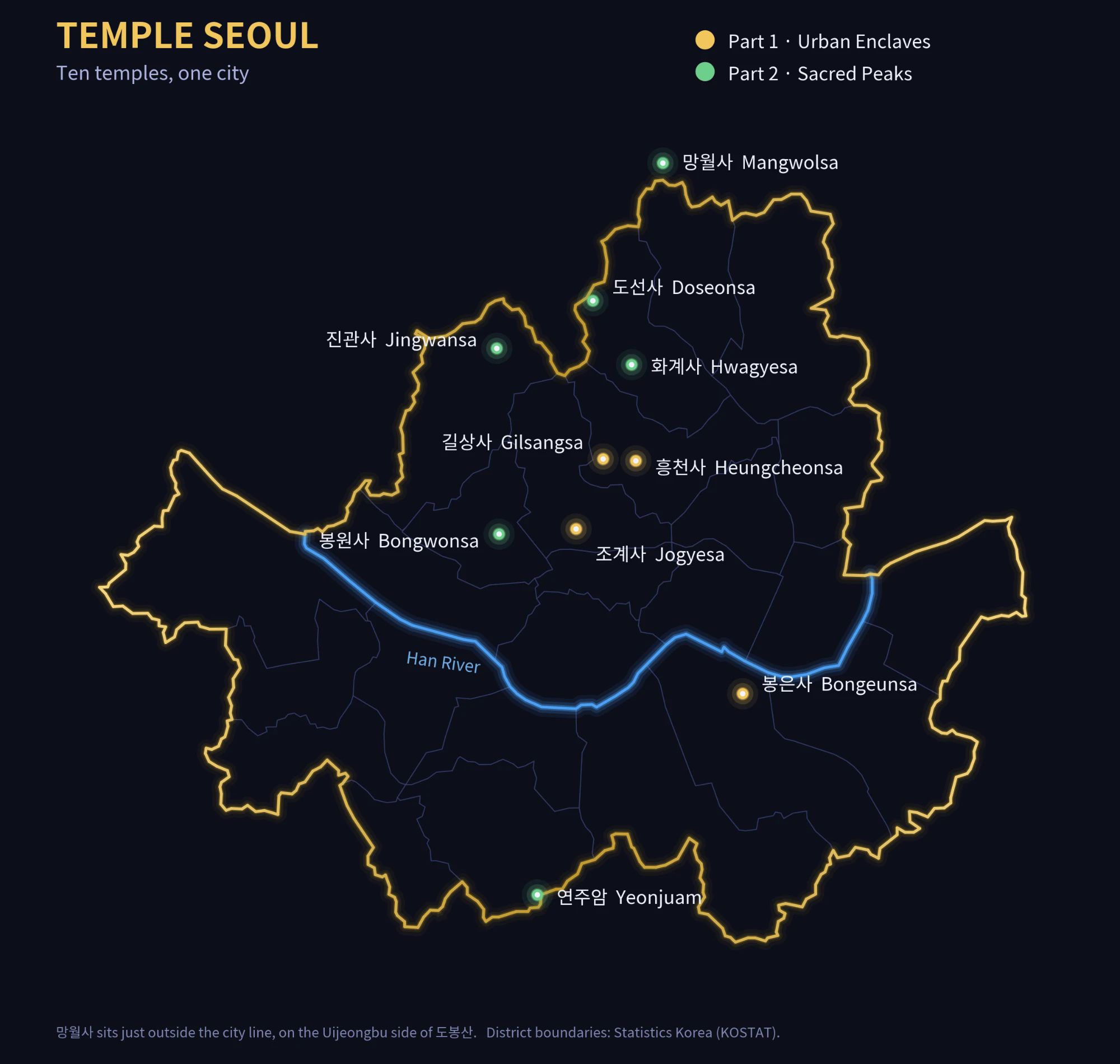 Map of Seoul's 10 Buddhist temple locations